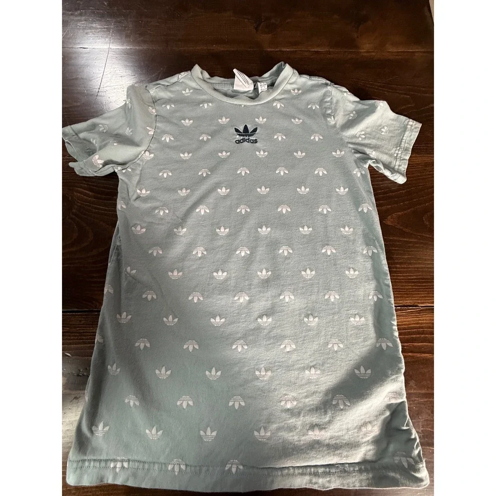 Adidas Originals Kids Mint‎ Green Trefoil All Over Print T-Shirt Size M 11-12Y